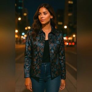 Chico’s Floral Brocade Button Jacket Size 1 (M) | Asian-Inspired Satin Blazer